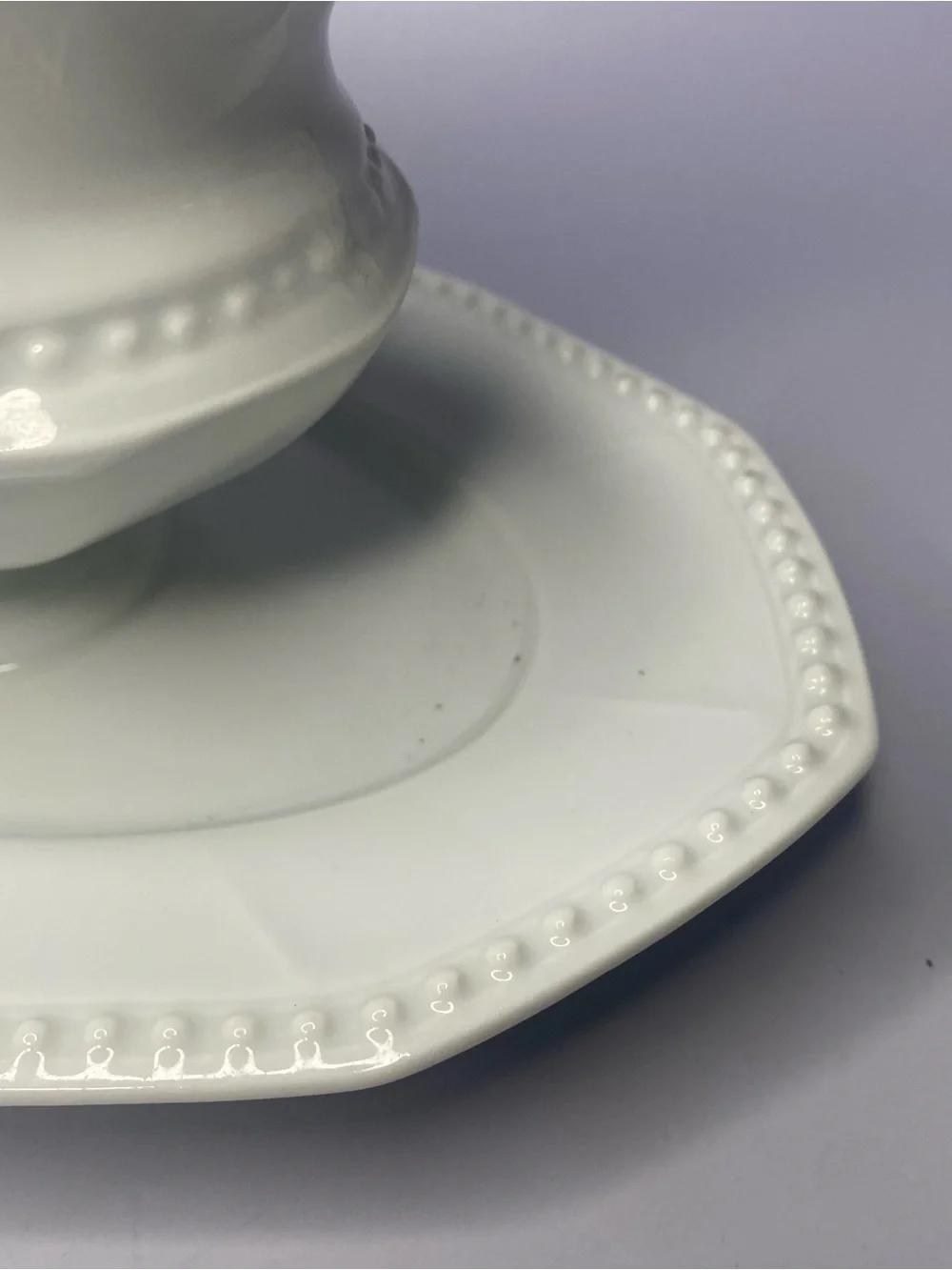Vintage Hutschenreuther Porcelain Gravy Boat Attached Underplate White Beaded